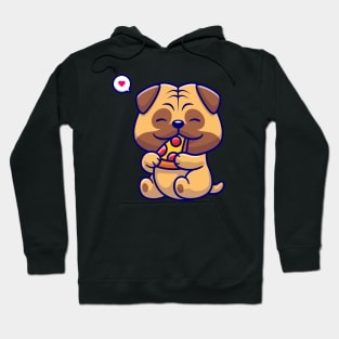 Cute Pug Dog Eating Pizza Cartoon Hoodie